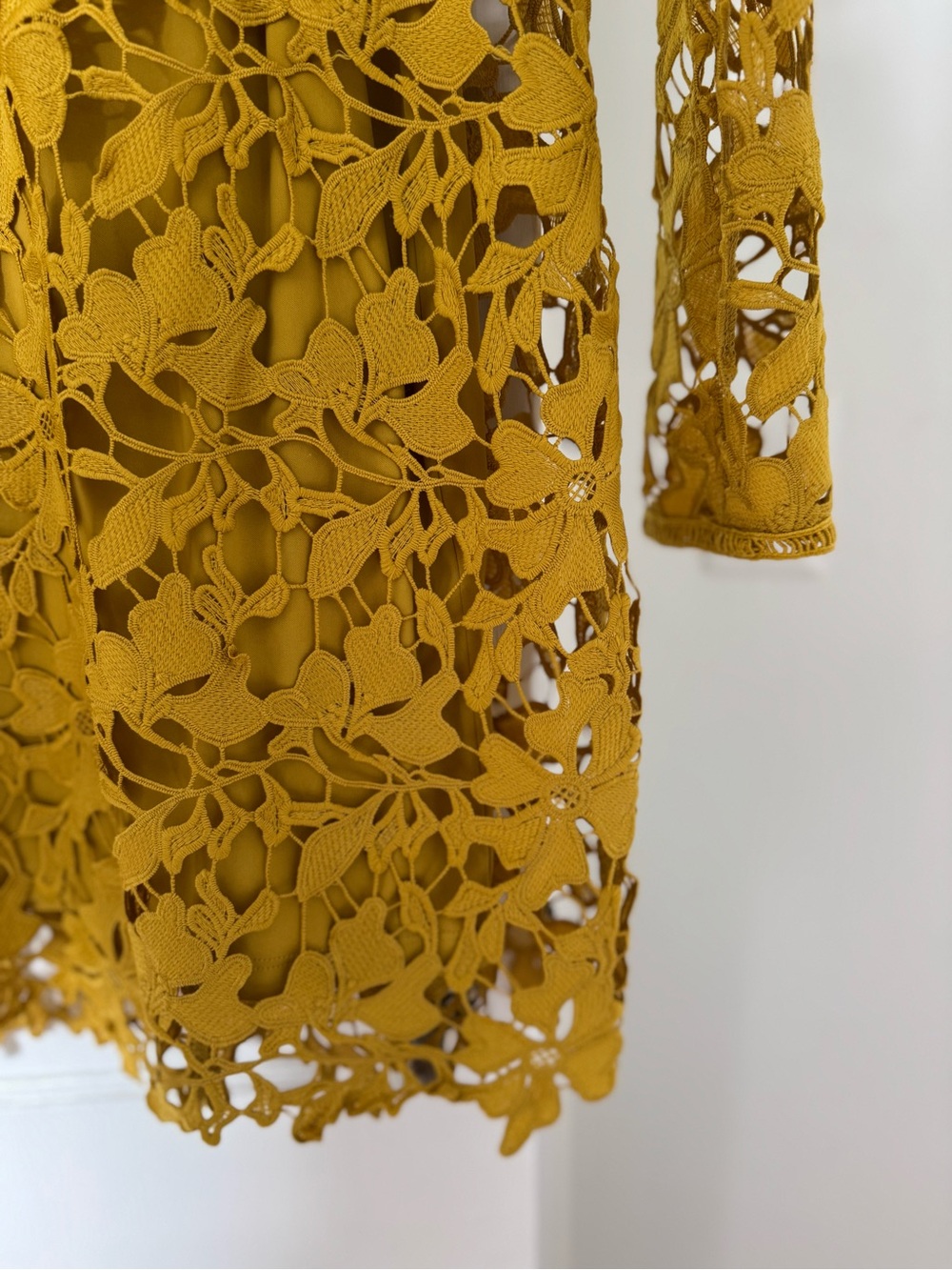 ASOS Mustard Lace Long Sleeve Panelled Dress - Picture 6 of 12